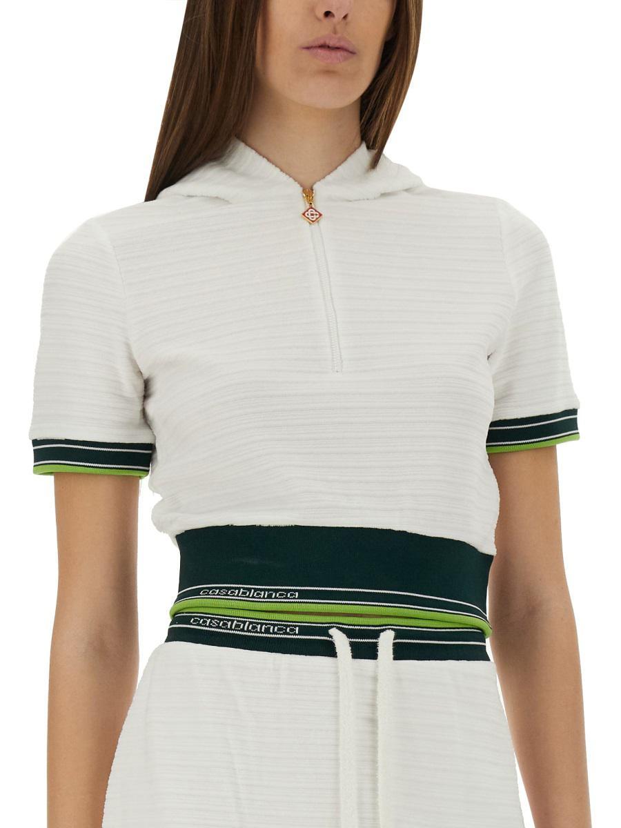 Tシャツ・カットソー CASABLANCA TEXTURED VELVET TENNIS CROPPED SHIRT CASABLANCA Cropped Tennis Shirt With Zip-Up Front in White