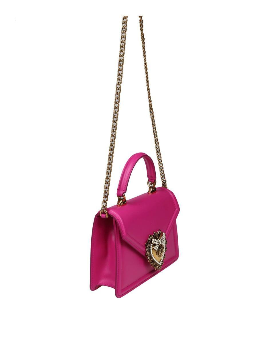 Dolce Gabbana Small Devotion Handbag In Shocking Pink Leather Lyst