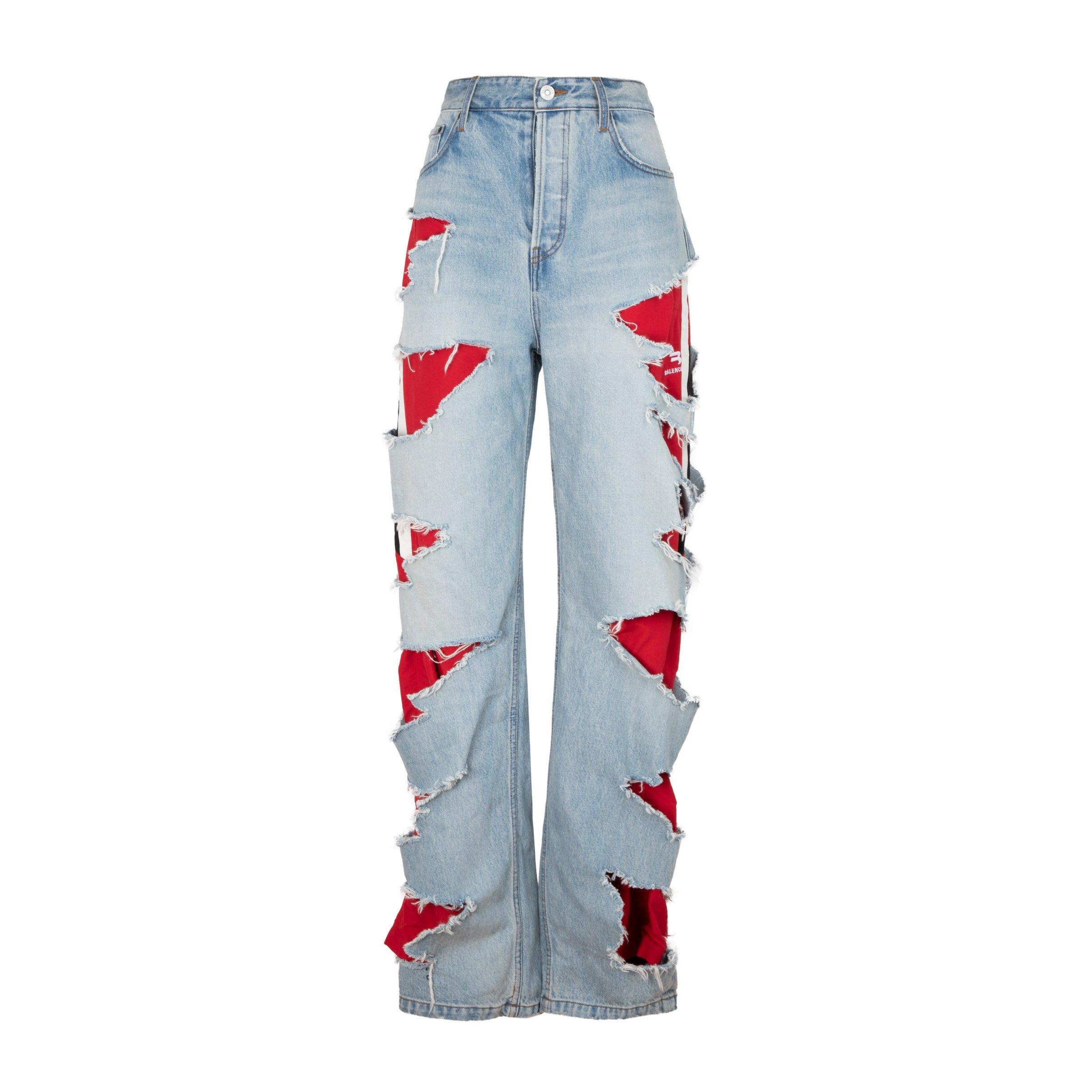 Balenciaga Slashed Loose Fit Pants Jeans in Blue | Lyst