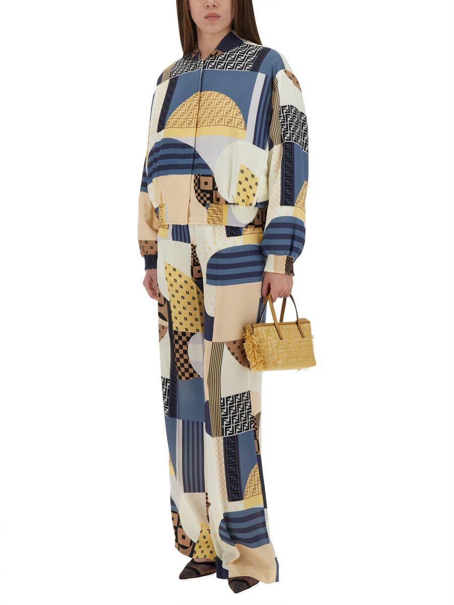 Fendi Patchwork Print Silk Pants in Blue | Lyst UK