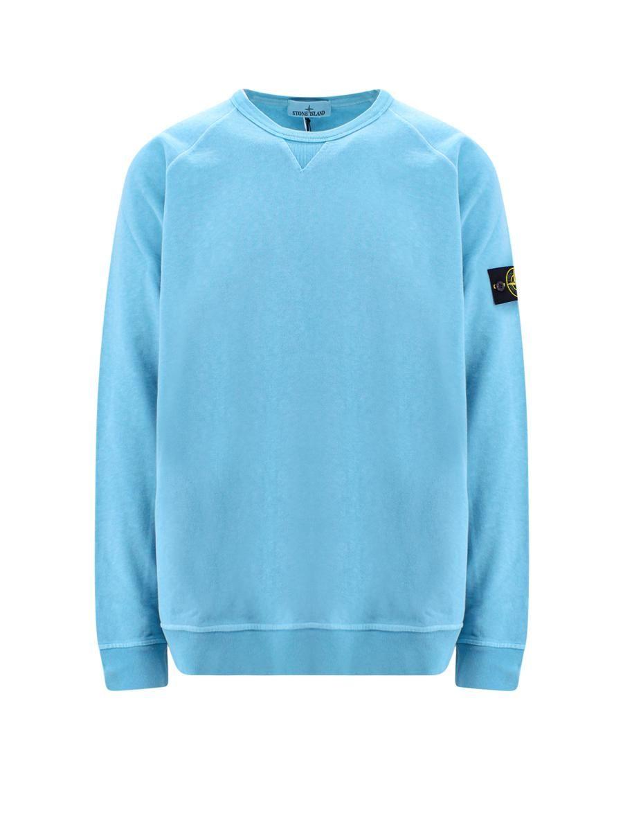 Stone Island Light Crewneck Sweatshirt With Logo Patch In Cotton Man in Blue for Men |