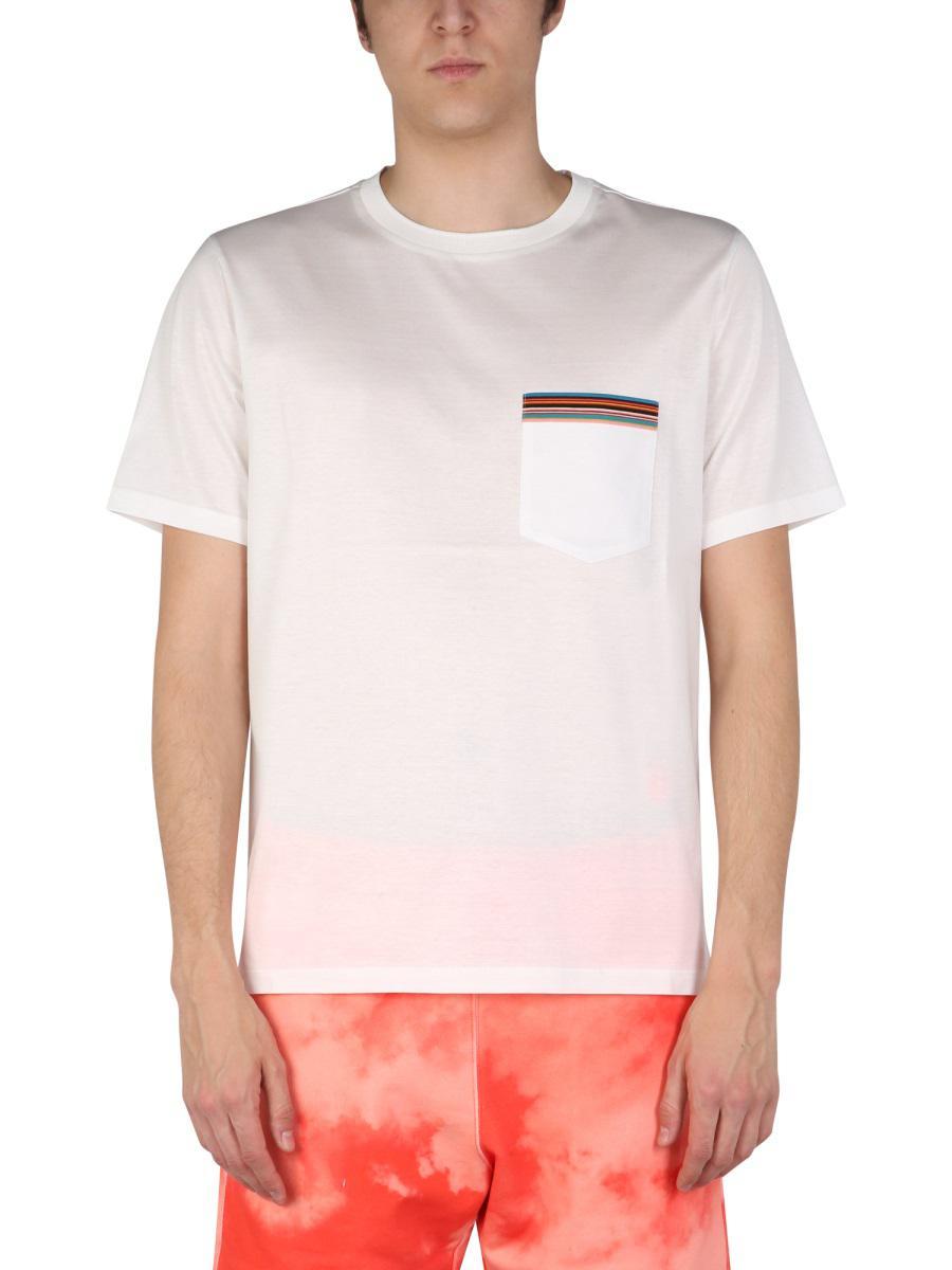 Tシャツ・カットソー Paul Smith Stripes Logo Pocket T-Shirt Men's White 'Signature Stripe' Pocket T-Shirt