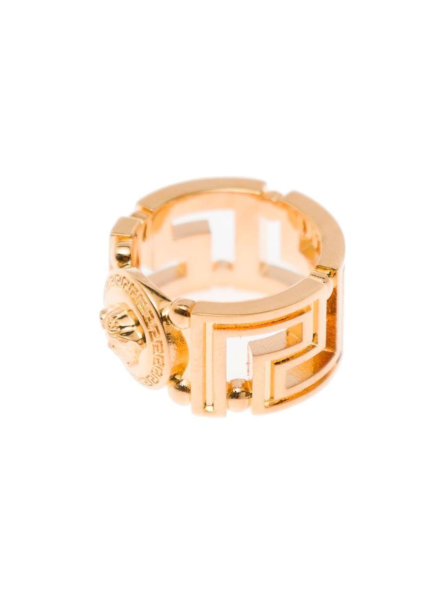 Versace Squareed Greca Gold Metal Ring Woman | Lyst