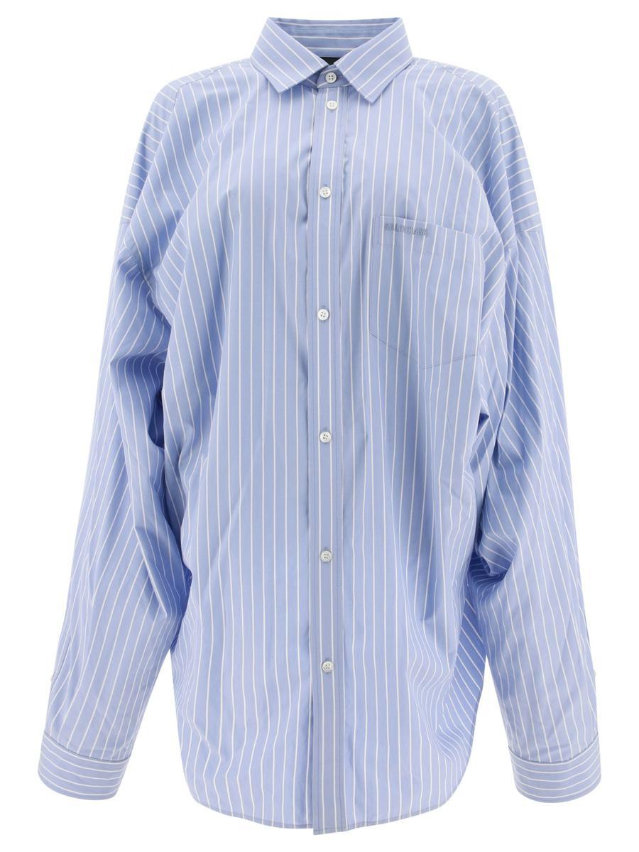 Balenciaga Women's Folded Striped Cotton Shirt Blue