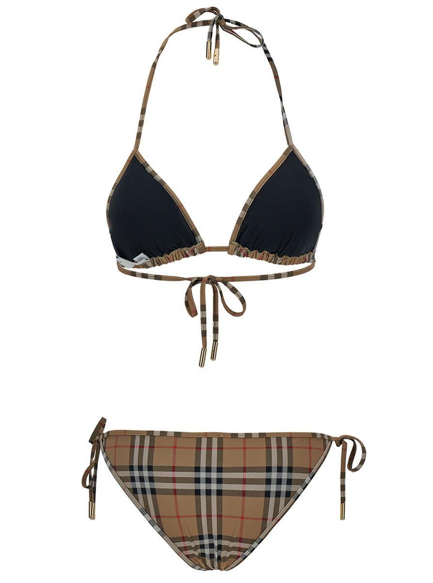 Burberry Bikini With Vintage Check Motif In Stretch Nylon in White | Lyst