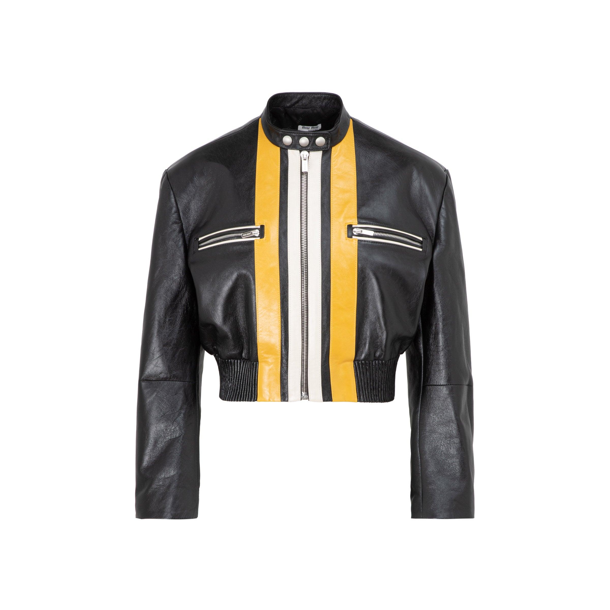 Miu Miu Leather Jacket in Black | Lyst