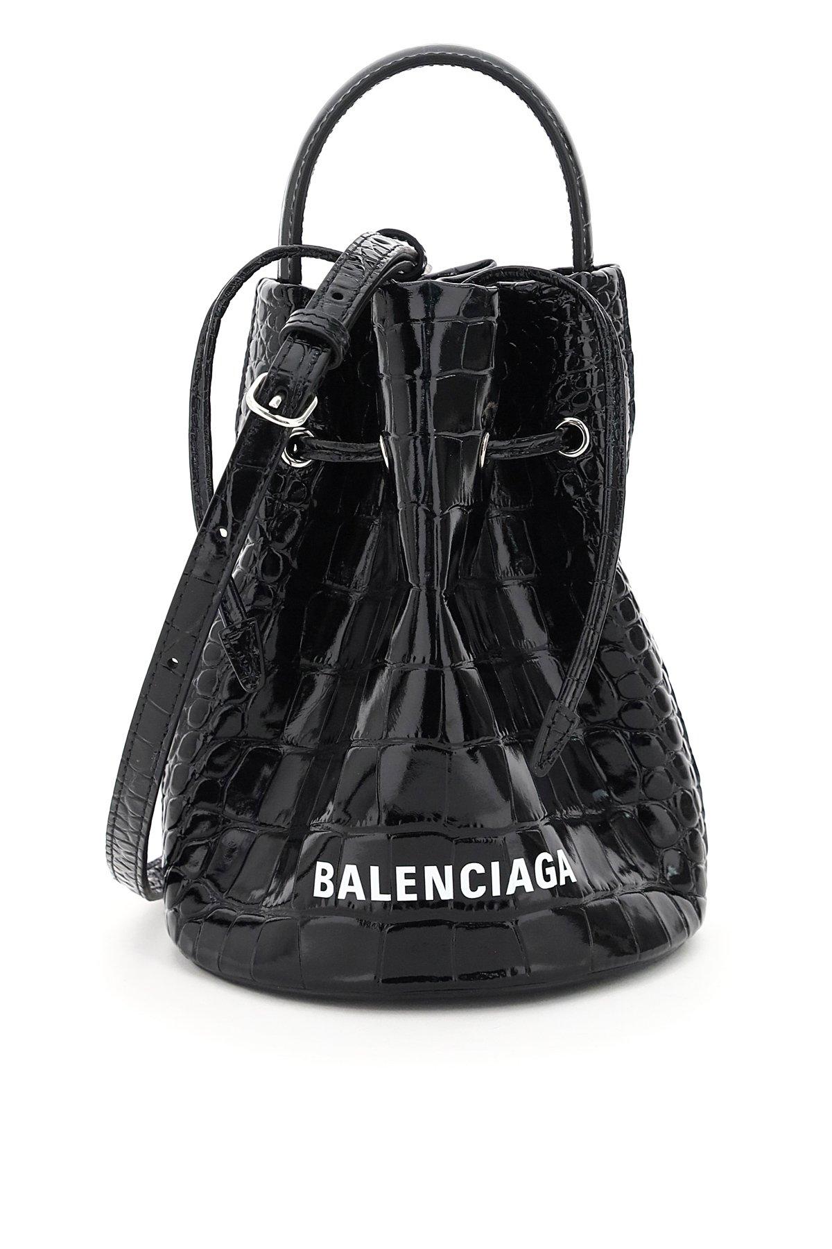 Balenciaga Everyday Xs Crocodile Print Bucket Bag in Black | Lyst