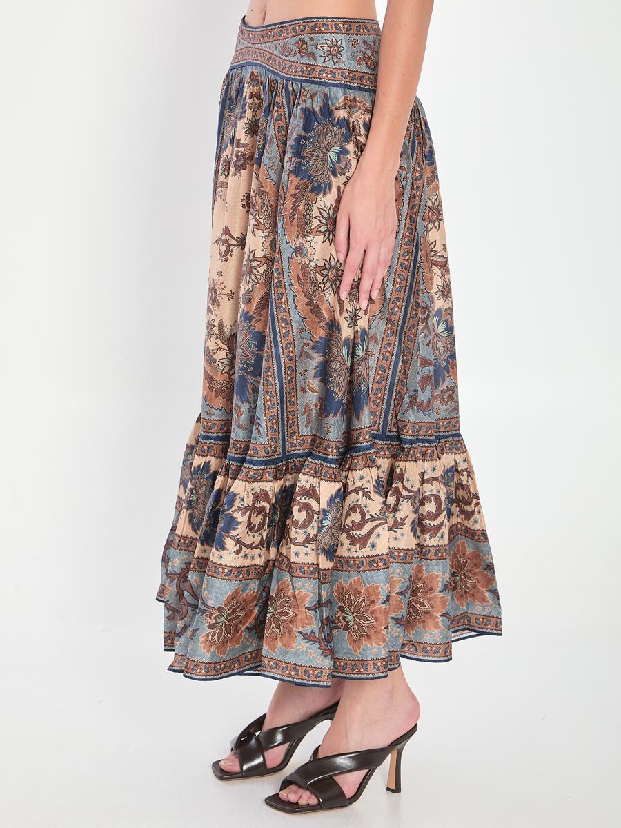 スカート ZIMMERMANN Woman Skirt Beige 4518SS251 SAN Zimmermann - Dancer Buttoned Floral Midi Skirt | Mitchell Stores