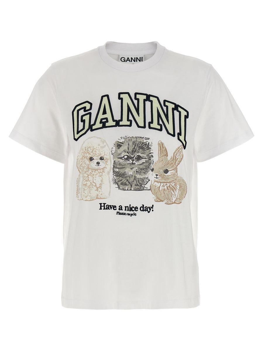 Tシャツ・カットソー Ganni Stretch Logo Fit Short Sleeve T-Shirt Peapod T3352484 Ganni Stretch Logo Fit Short Sleeve T-Shirt Peapod T3352484