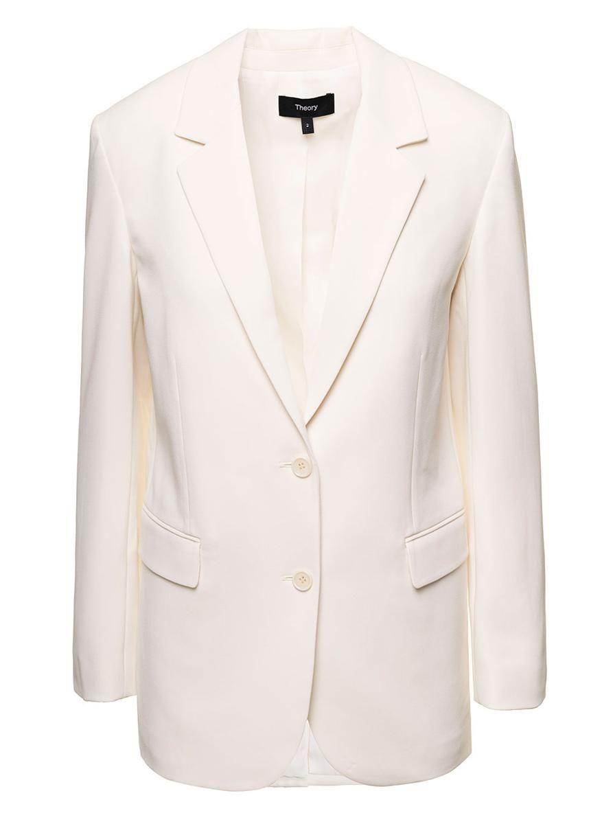 Theory Crepe Double Breasted Blazer in White | Lyst