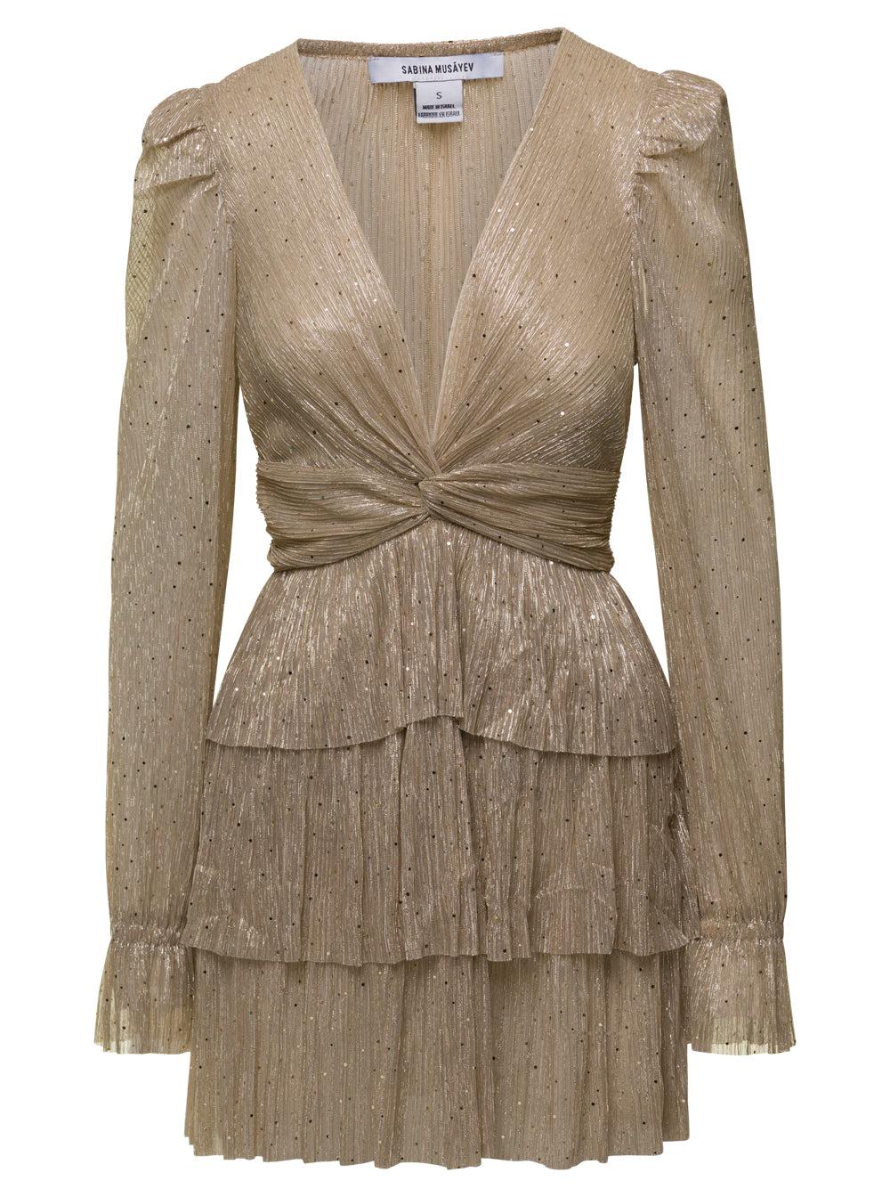 Sabina Musayev Paillettes Voile Mini Dress in Natural | Lyst