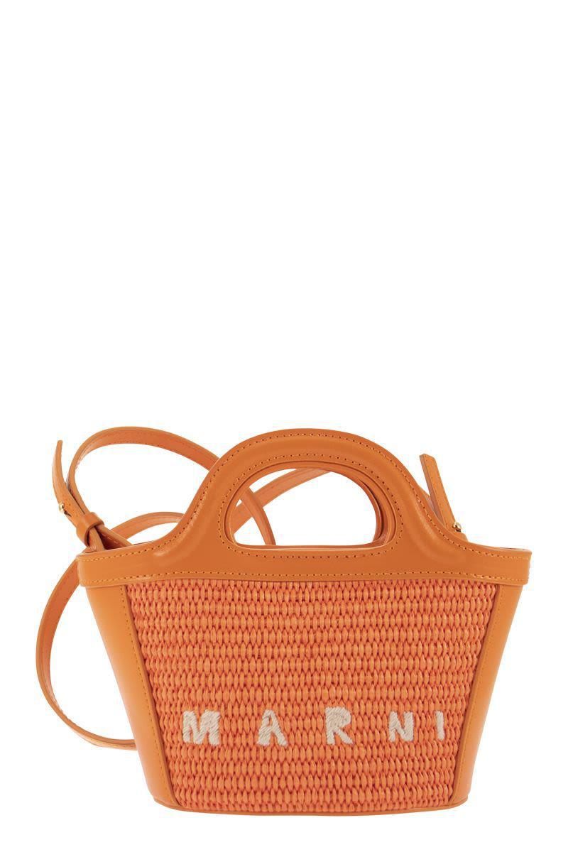 Marni Tropicalia Micro Leather And Raffia Bag in Orange | Lyst