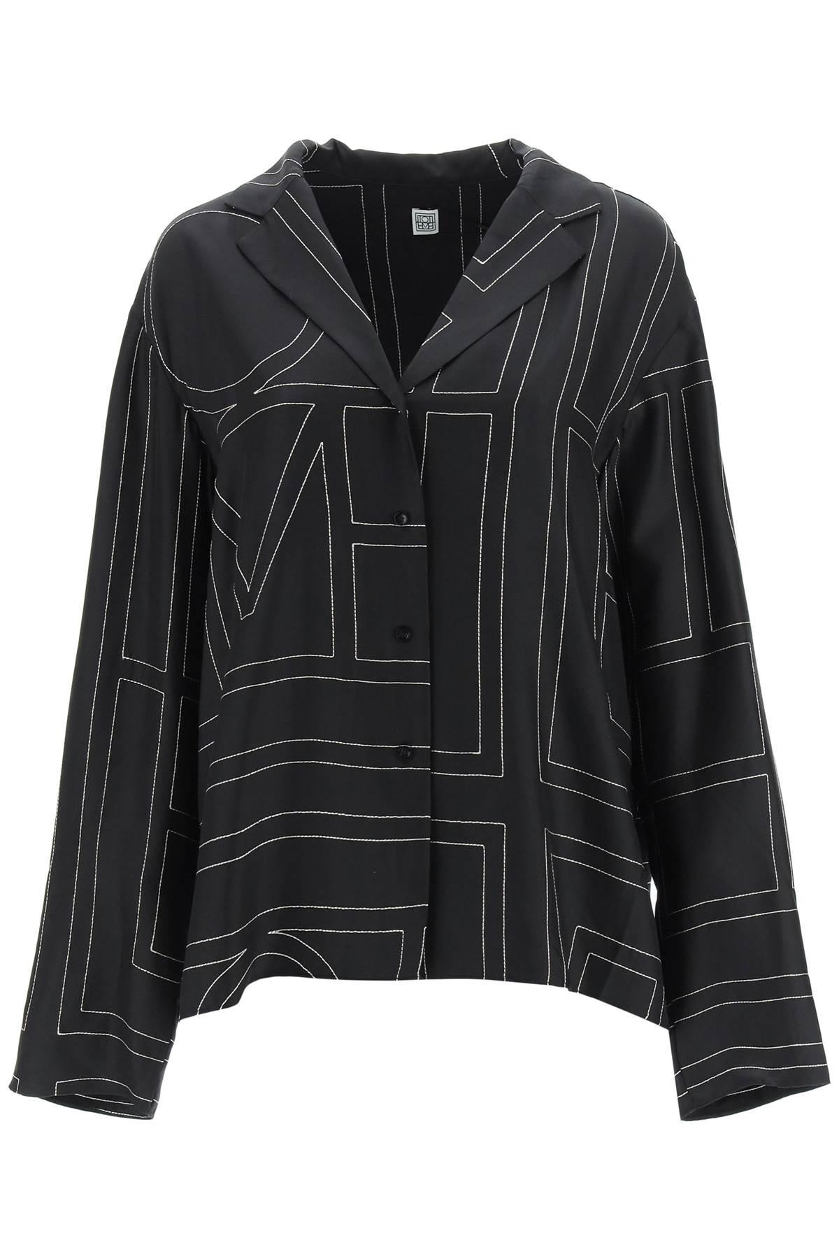 TOTEME - TOTEME Monogram Silk Pajama Top in Black Monogram 40 / 8 US - Hampden Clothing