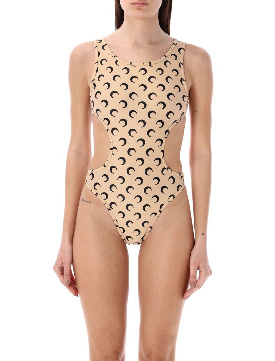 残り僅か 関送込【Marine Serre】アシンメトリーワンピース 黄色 MARINE SERRE Tan All Over Moon Jumpsuit - Jumpsuits