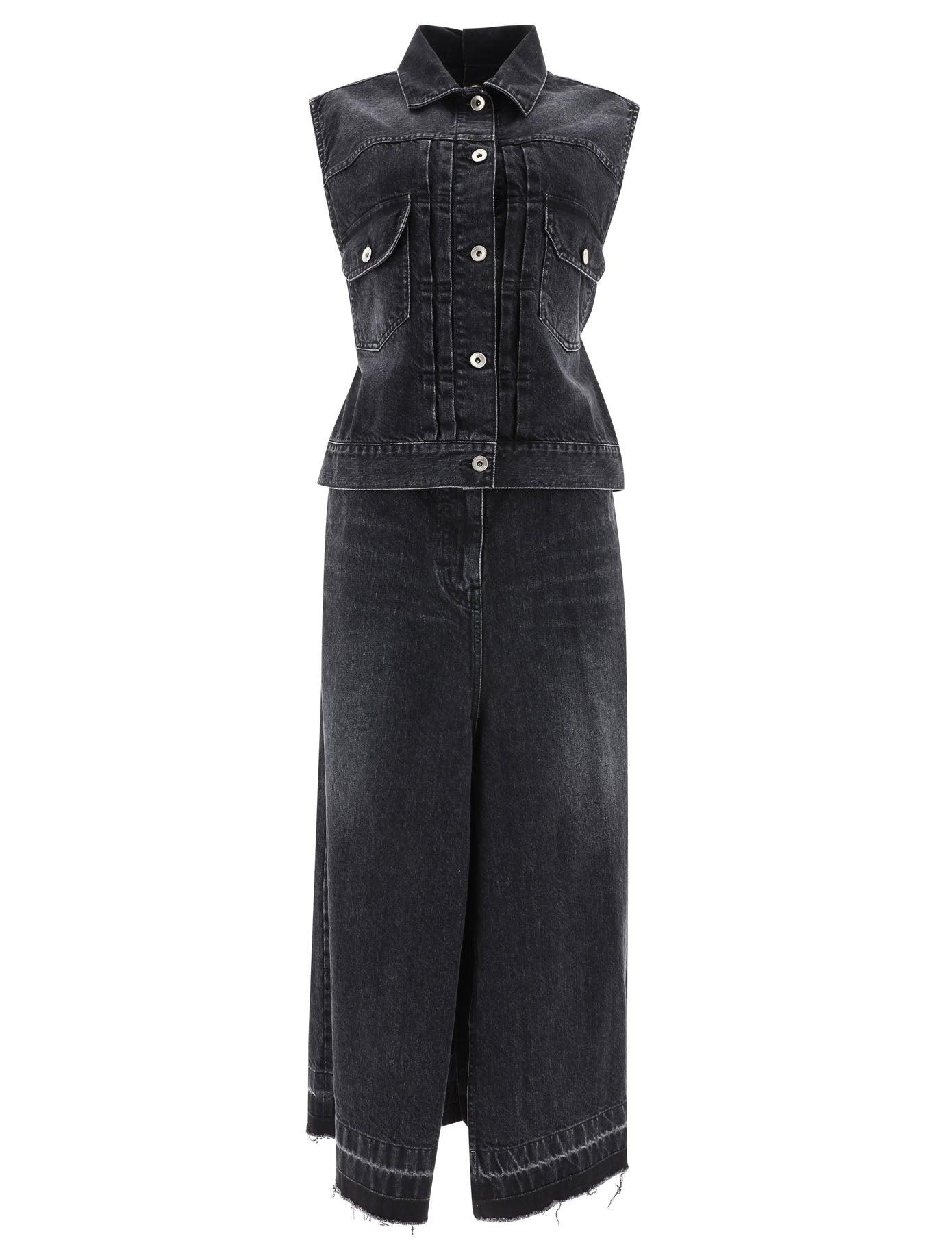 Sacai Denim Shirt Dress in Black | Lyst