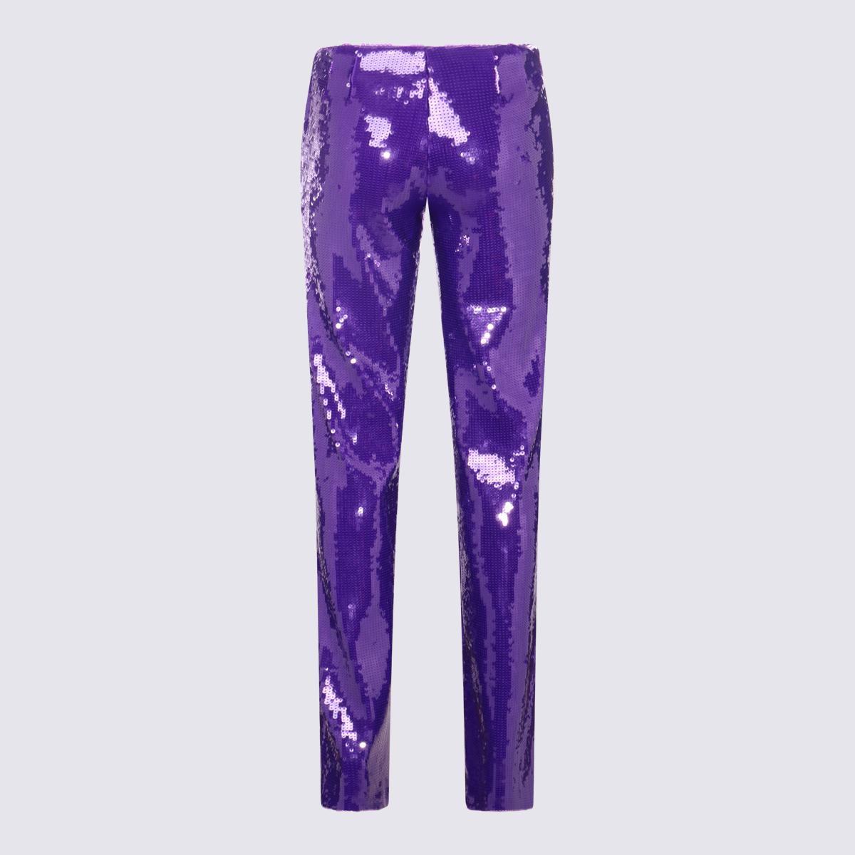 LAQUAN SMITH Grape Paillettes Stretch Pants in Purple