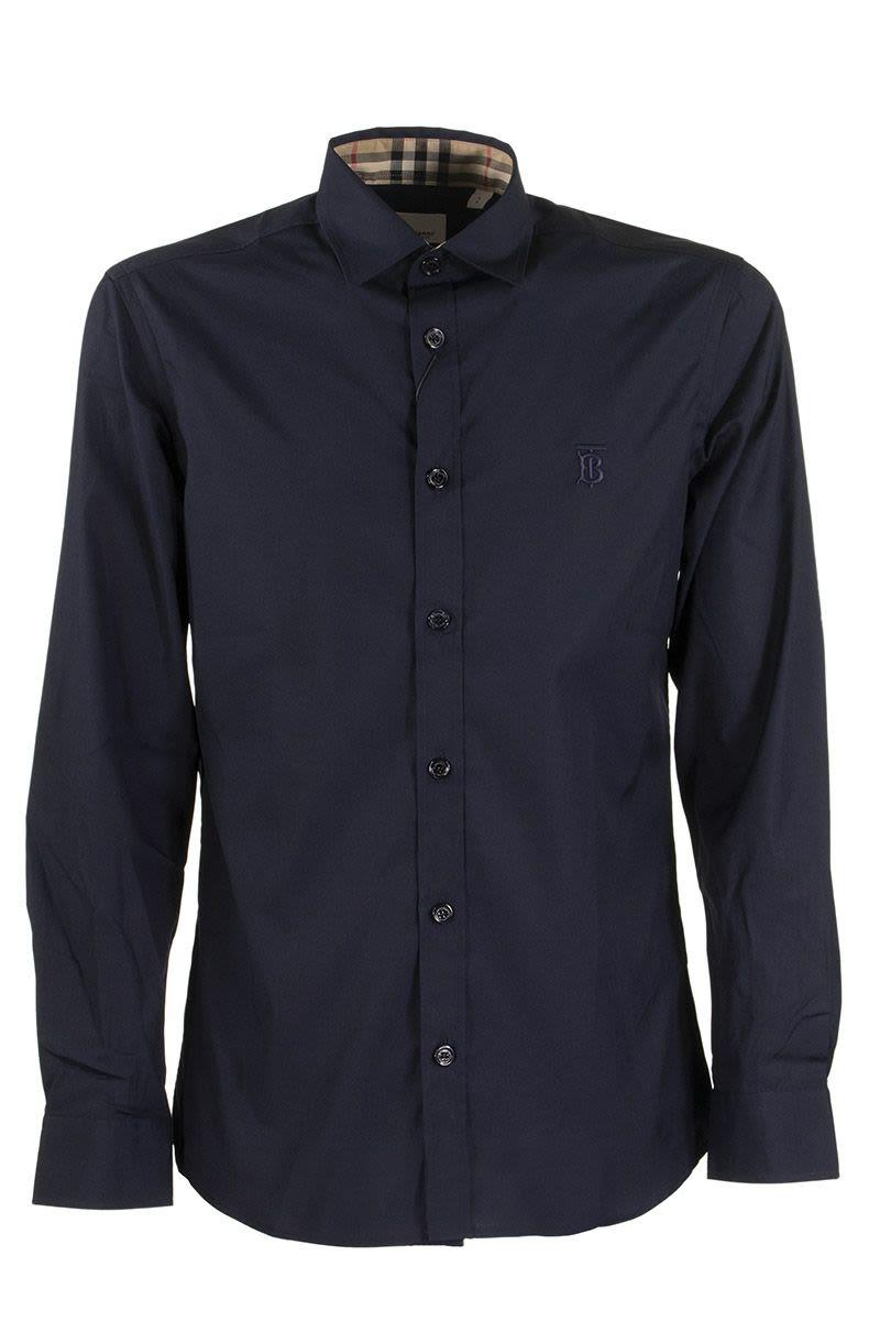 slim fit monogram motif stretch cotton poplin shirt