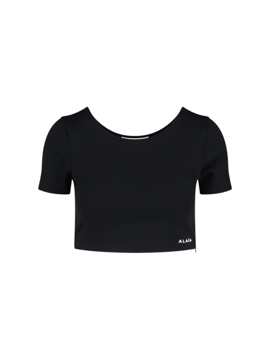 Alaïa Logo Crop T-Shirt in Black | Lyst
