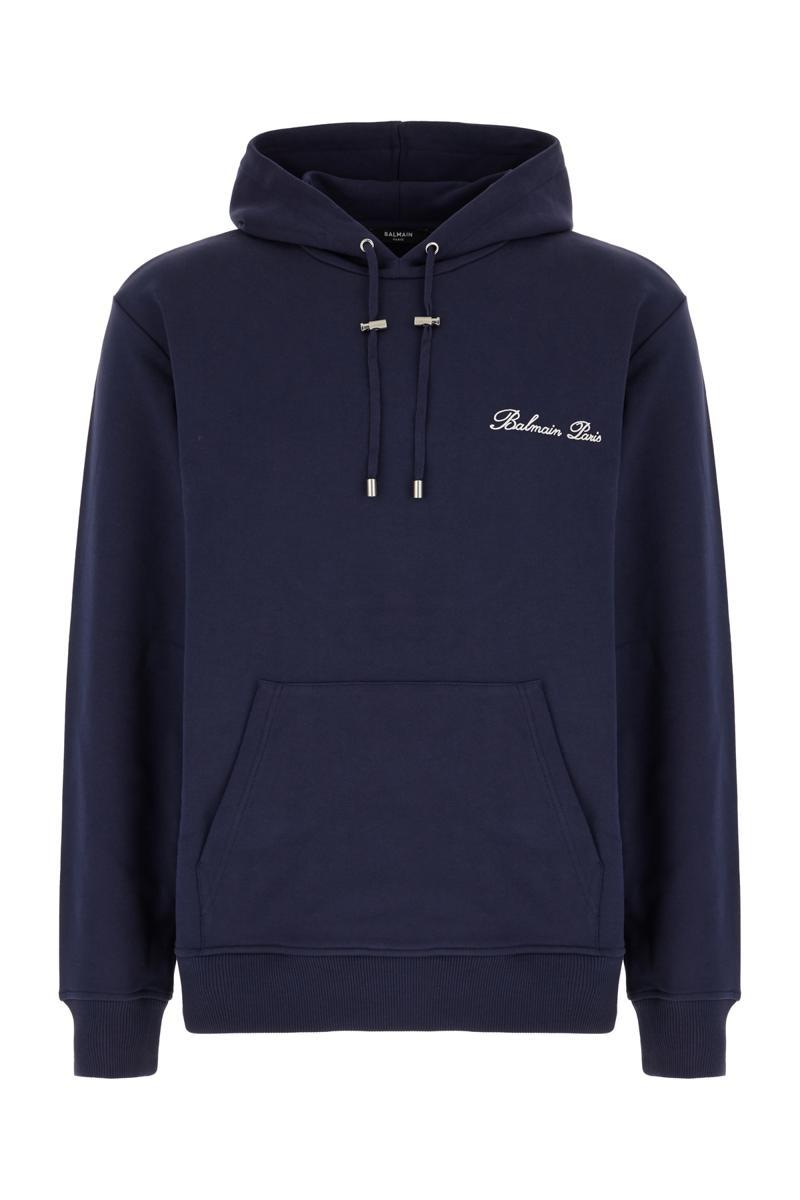 パーカー・フーディ BALMAIN Men Sweater EH1JT047BC72SOS Blue Flocked Balmain Letter hoodie - Men | BALMAIN
