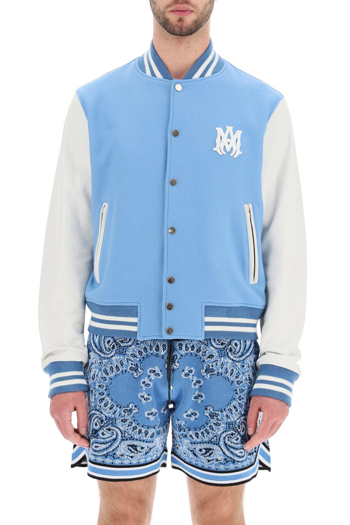 light blue varsity jacket
