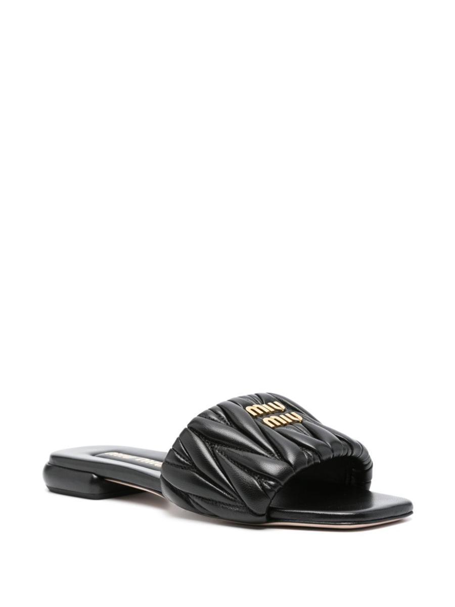 サンダル・ミュール MIU MIU MATELASSE' LEATHER SLIDES Miu Miu Matelasse Nappa Leather Slides | Saks Fifth Avenue