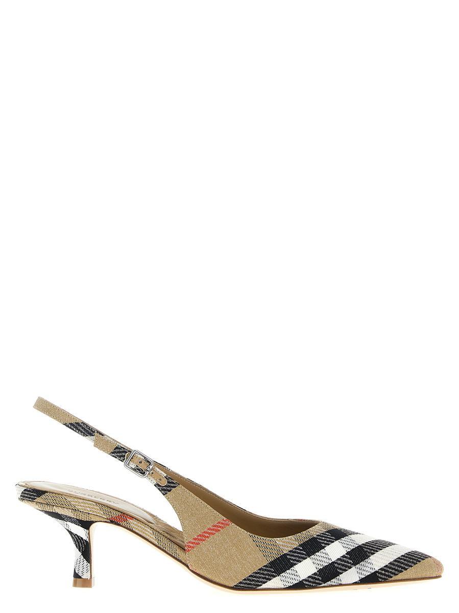 【関税&送料込】Burberry Slingback Pumps Birdie Check Burberry Birdie Metallic Check Slingback Kitten-Heel Pumps