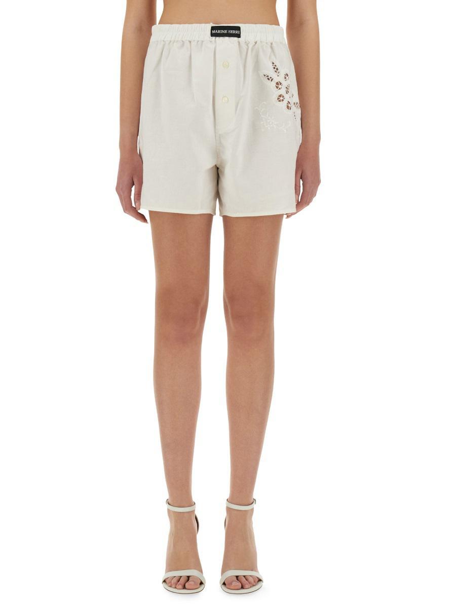 ショートパンツ MARINE SERRE Women Shorts  Burmudas UPA056A UWOV0007 WHITE Marine Serre Cotton Shorts With Back And Front Pockets In