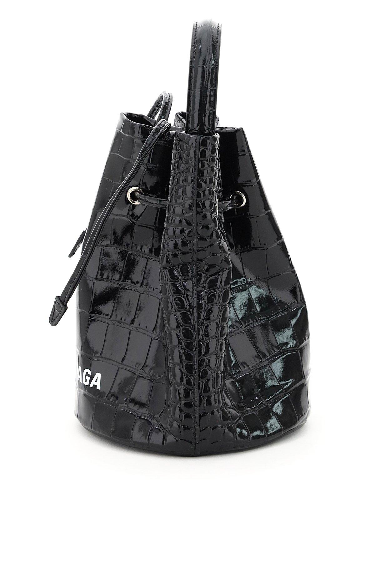 Balenciaga Everyday Xs Crocodile Print Bucket Bag in Black | Lyst
