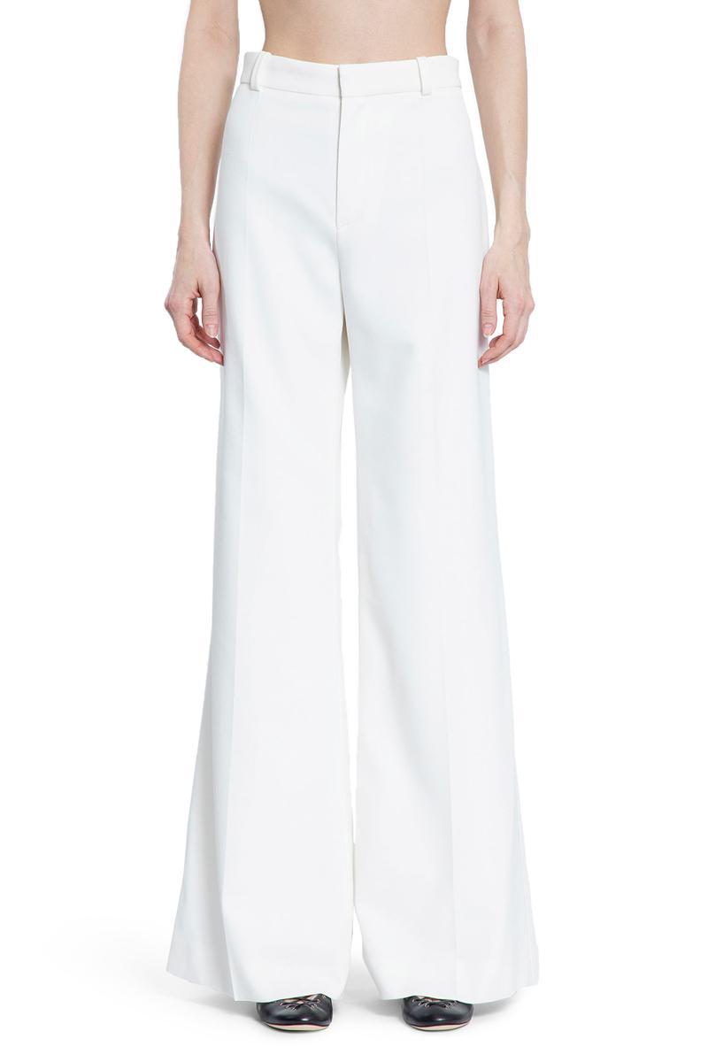 パンツ Chloe White Flared Trousers in Wool and Silk Woman Chloé Trousers in White | Lyst