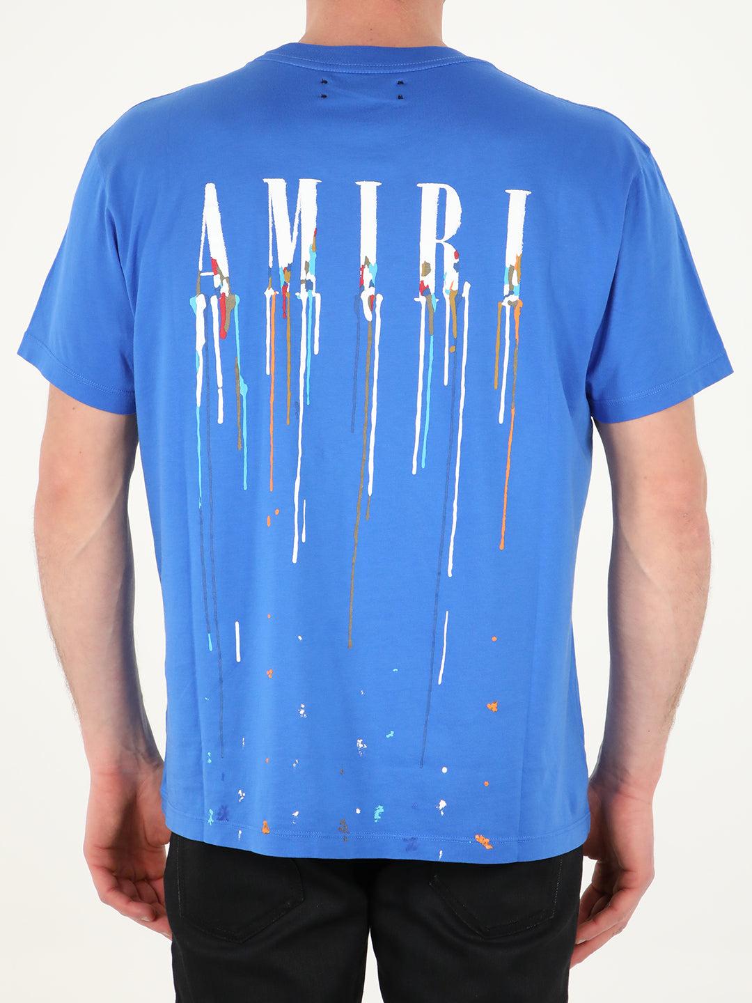 Amiri Paint Drip Blue T-shirt for Men