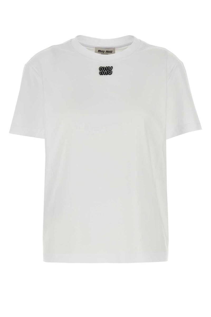 Miu Miu Cotton T-Shirt in White | Lyst