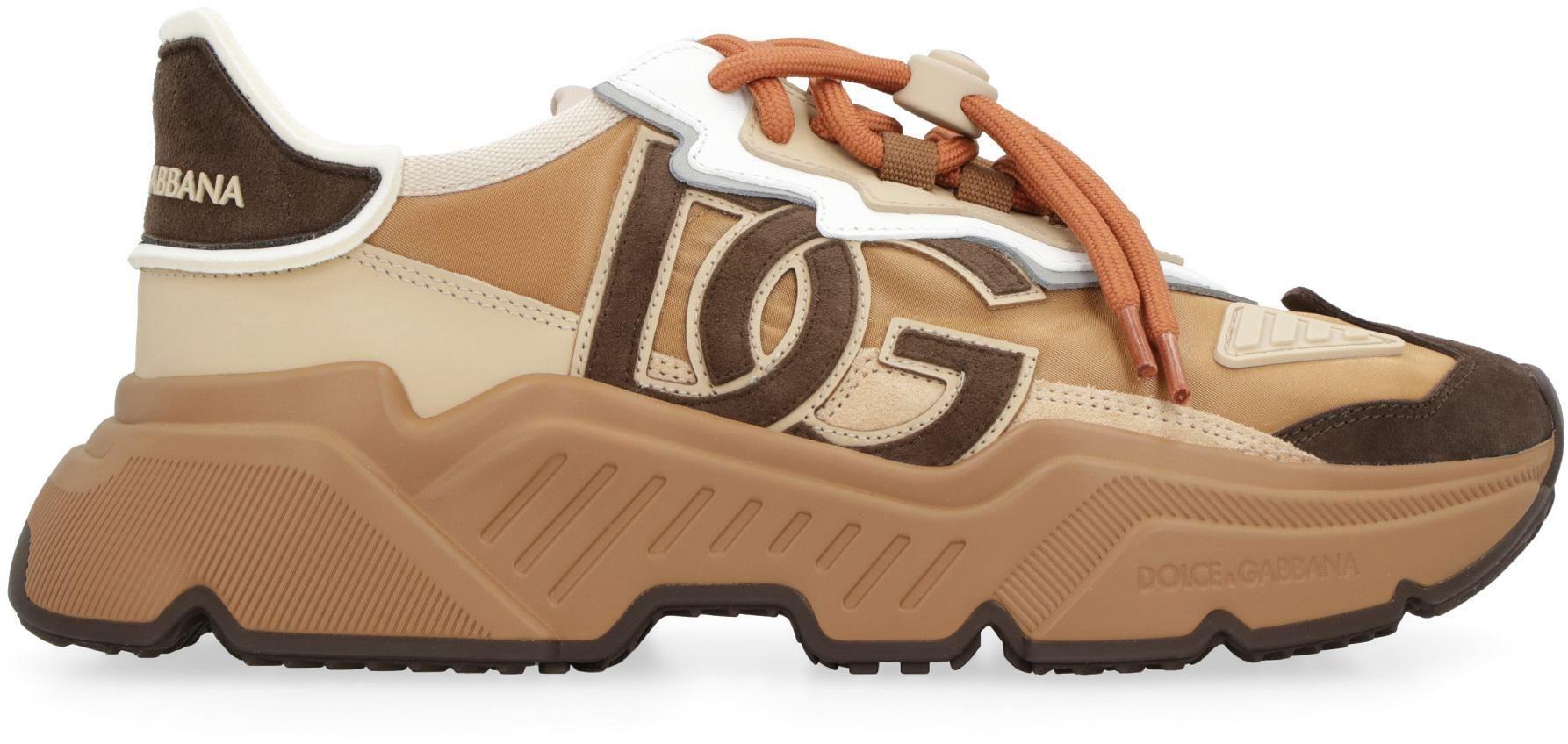 完売必須【税関/送料込】DOLCE & GABBANA ★ レザースライド Dolce & Gabbana Panelled Drawstring Sneakers in Brown | Lyst