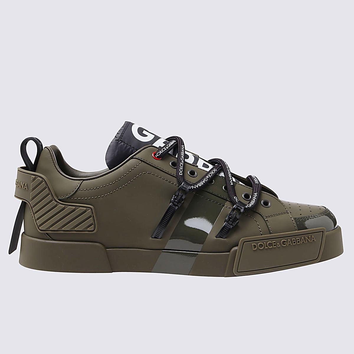 Dolce & Gabbana Military Green Leather Portofino Sneakers for Men | Lyst