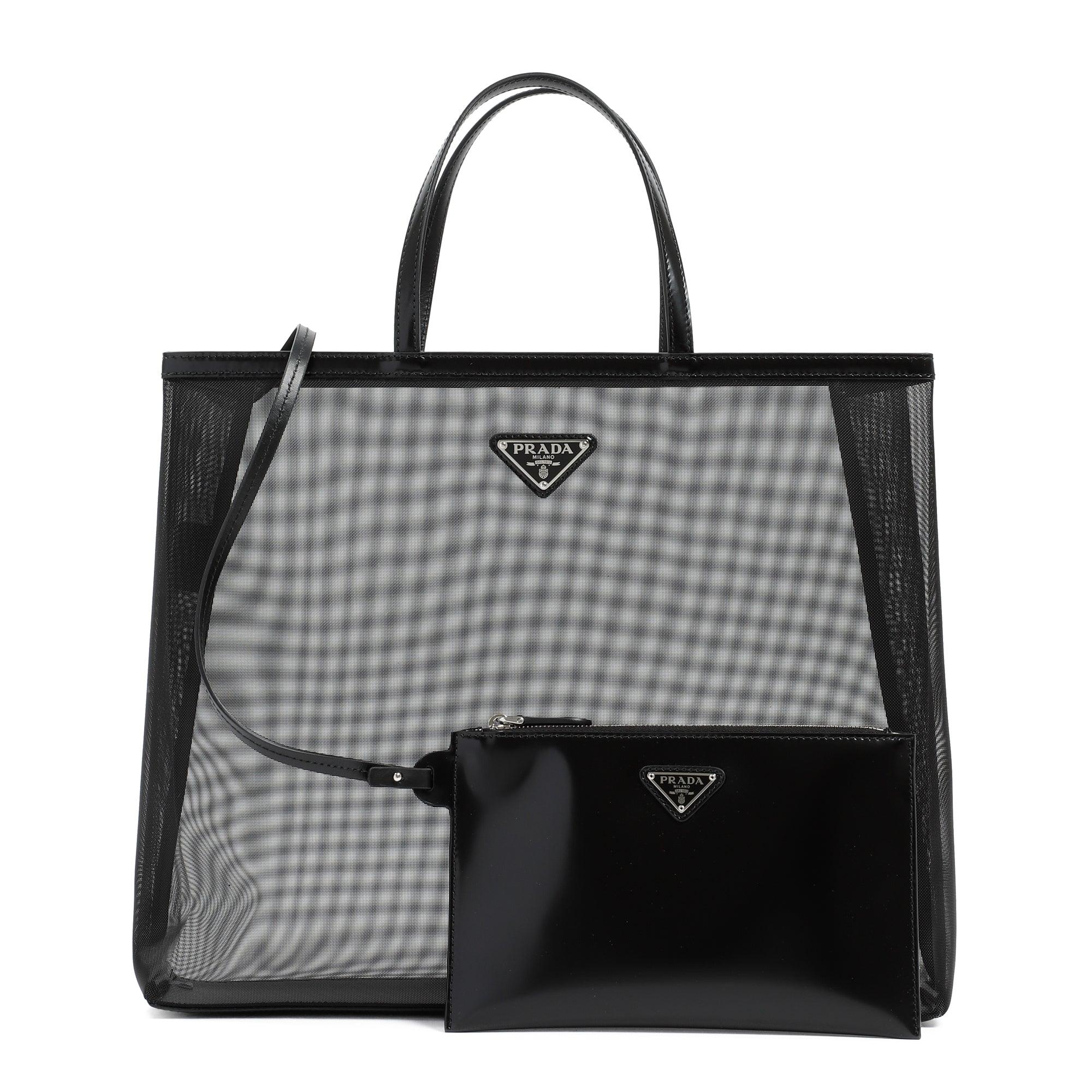 Prada Black Net And Leather Shopping Bag | Lyst