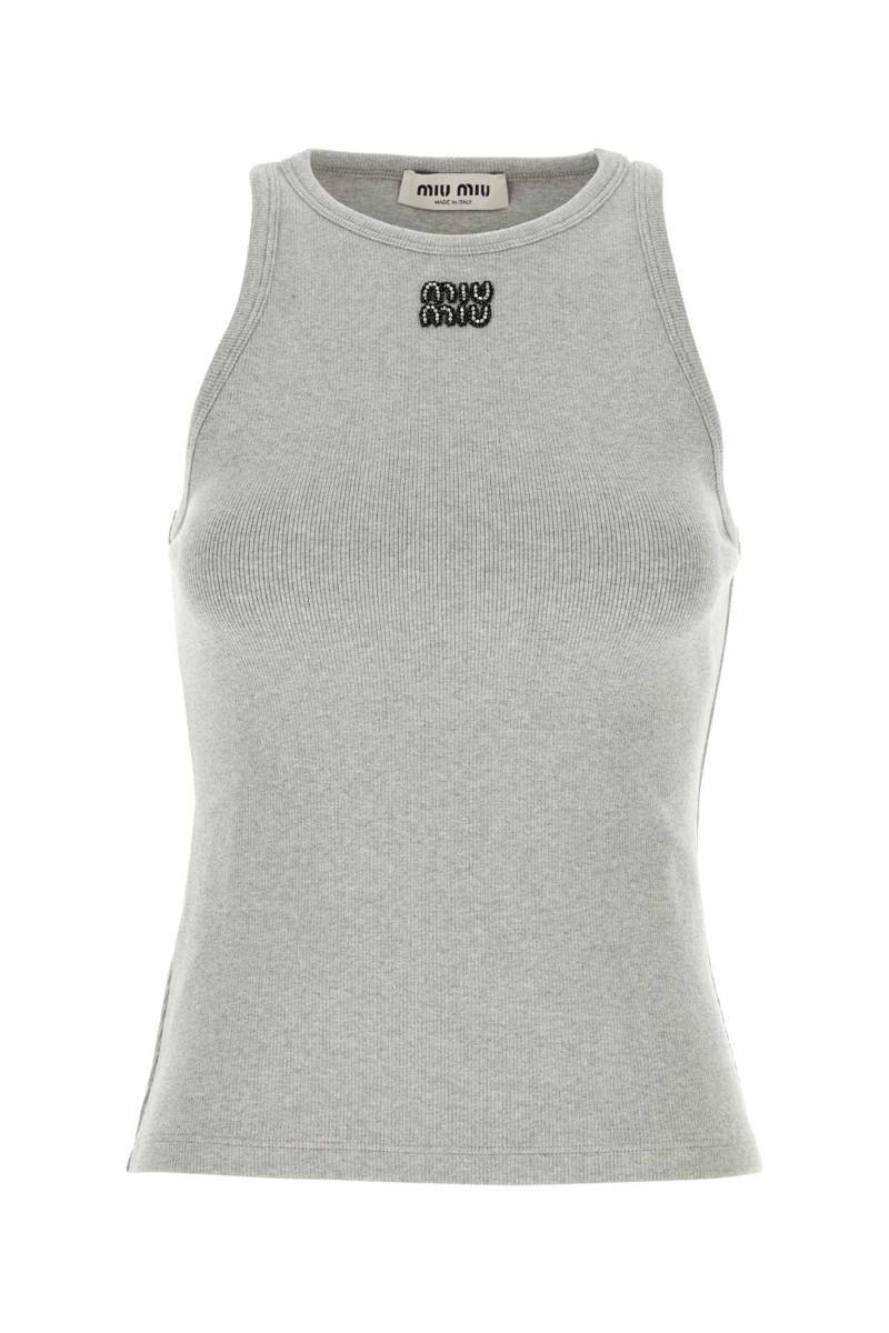 24PF new/MiuMiu ロゴシルクトップ Top Gray 24PF new/MiuMiu ロゴシルクトップ Top Gray (MiuMiu/Tシャツ