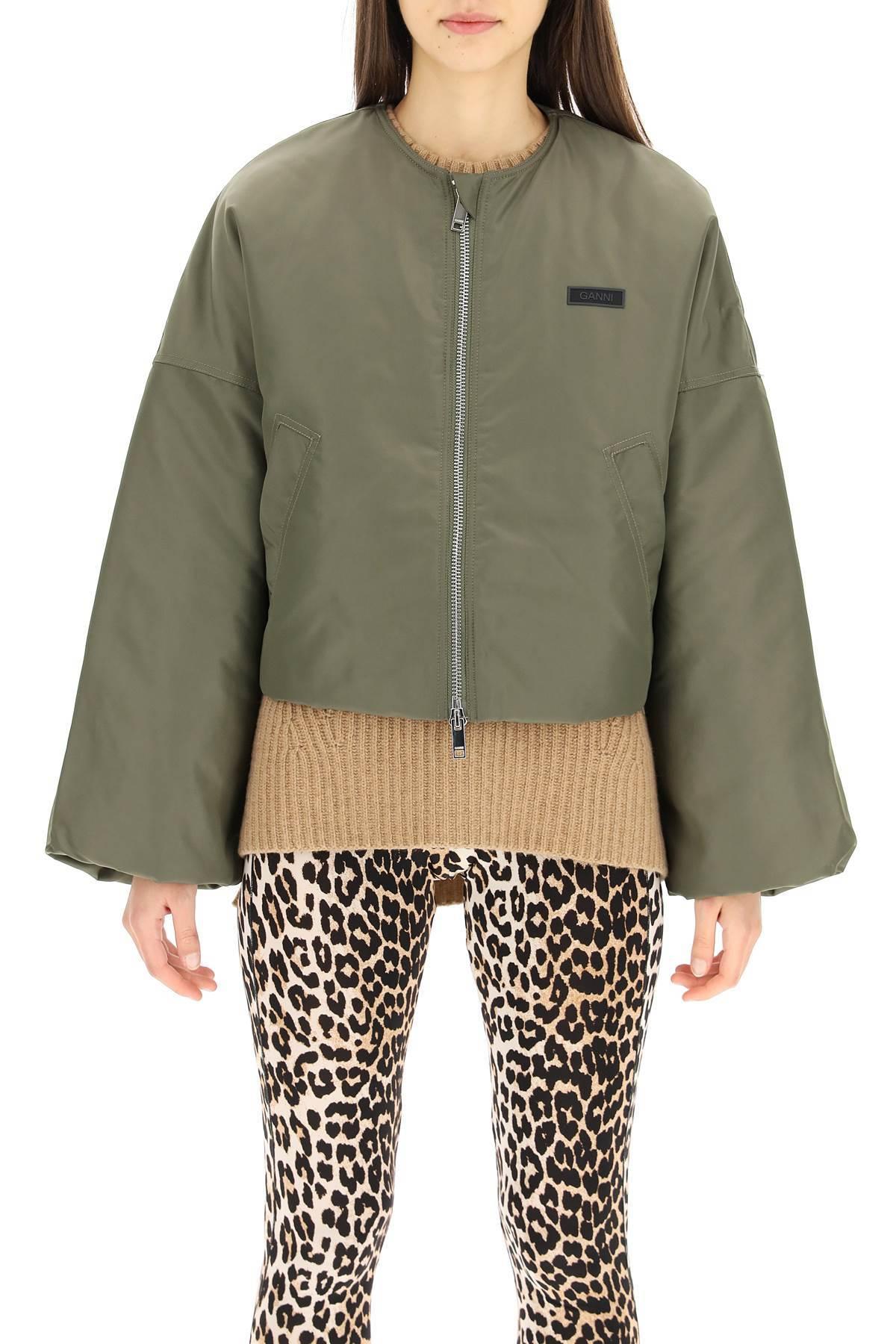Ganni Synthetic Cropped Bomber Jacket in Khaki (Green) - Lyst