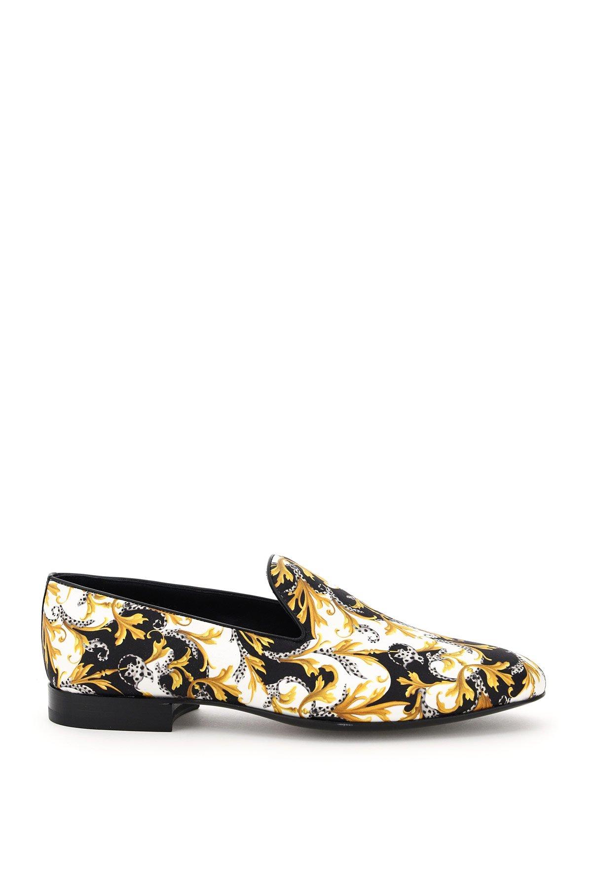 Versace Baroque-print Silk Loafers in Yellow for Men Mens Shoes Slip-on shoes Loafers 