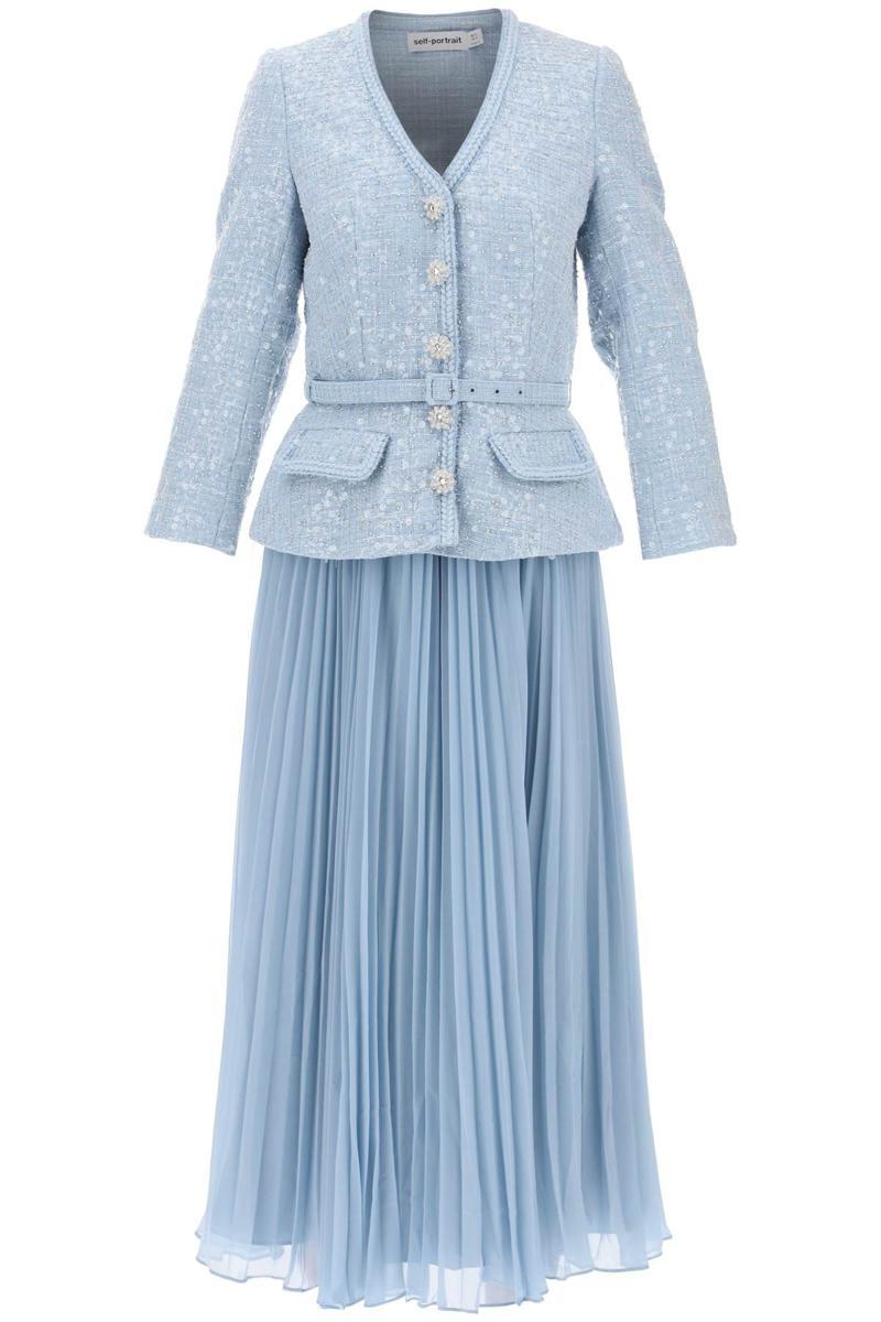 ワンピース SELF PORTRAIT Women Mid Skirts PF25 017MA BLBLUE Yellow Boucle Midi Dress – self-portrait