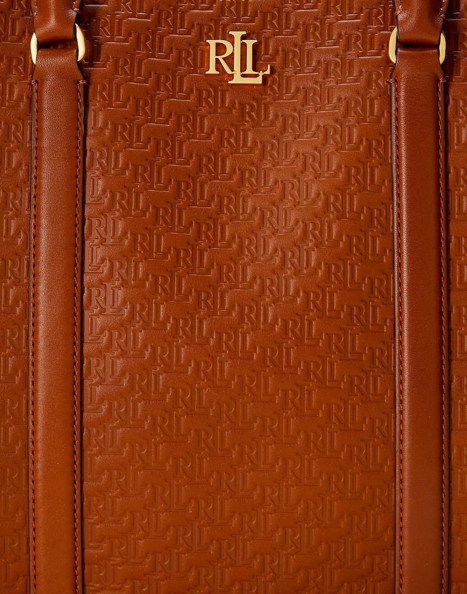 Ralph Lauren Brown Leather RLL Logo Embossed Tote Ralph Lauren