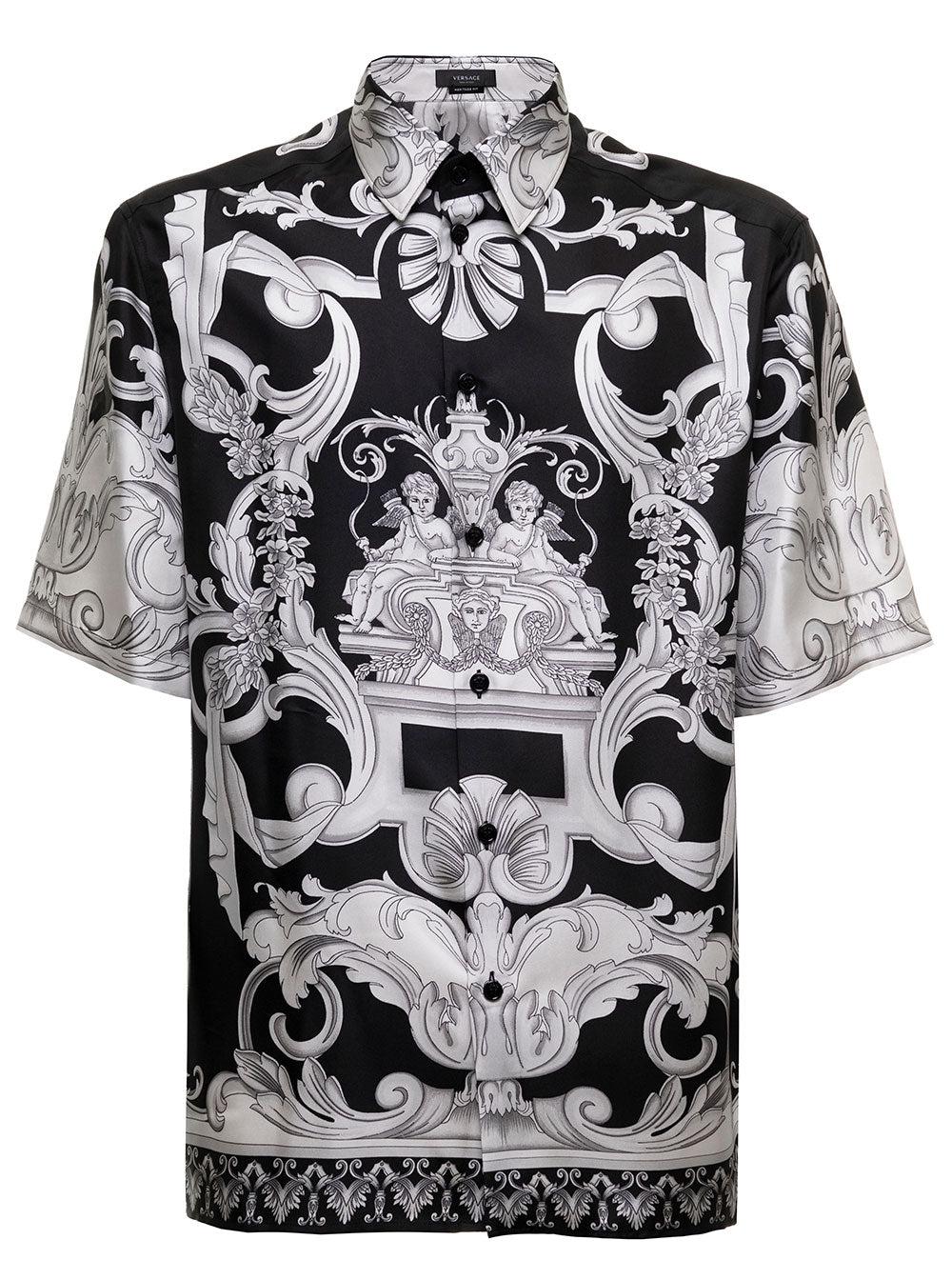 Versace And Silver Shirt In Silk Satin With Allover Barocco Pattern Man ...