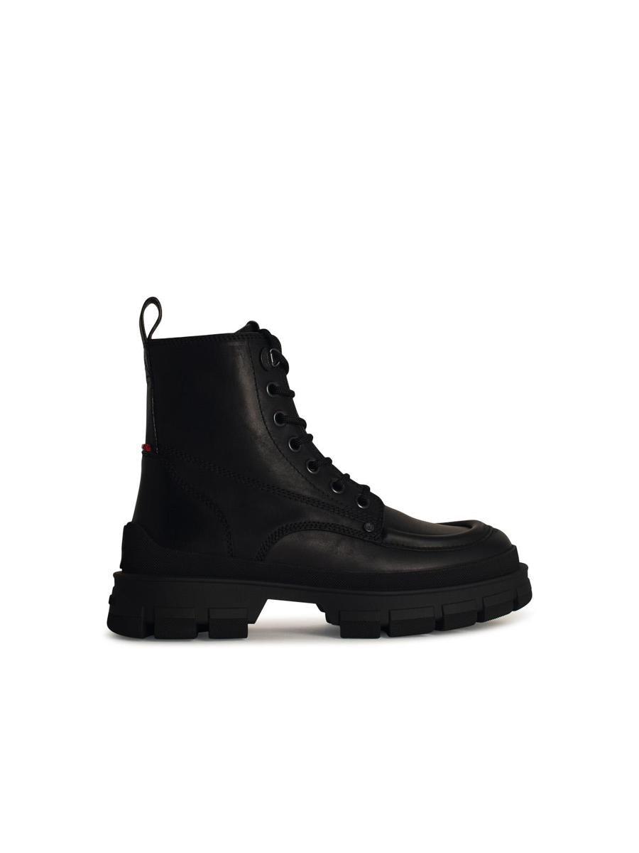 Moncler Lace-Up Leather Ankle Boots in Black for Men | Lyst