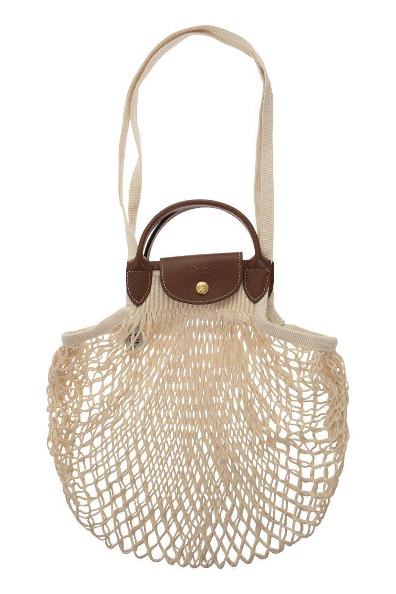 Shop Longchamp Le Pliage Filet Knit Top Handle Bag