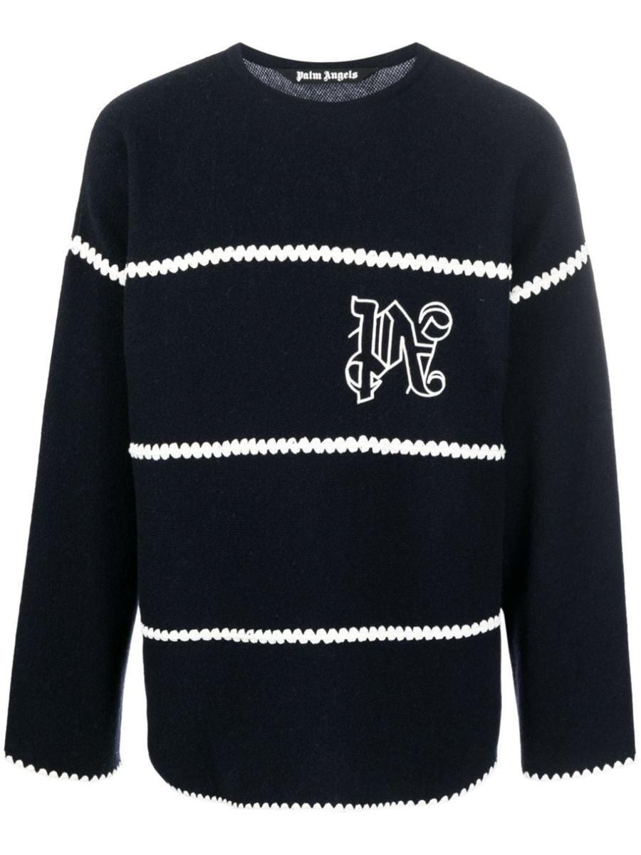 Palm Angels Navy Monogram Sweater in Blue for Men