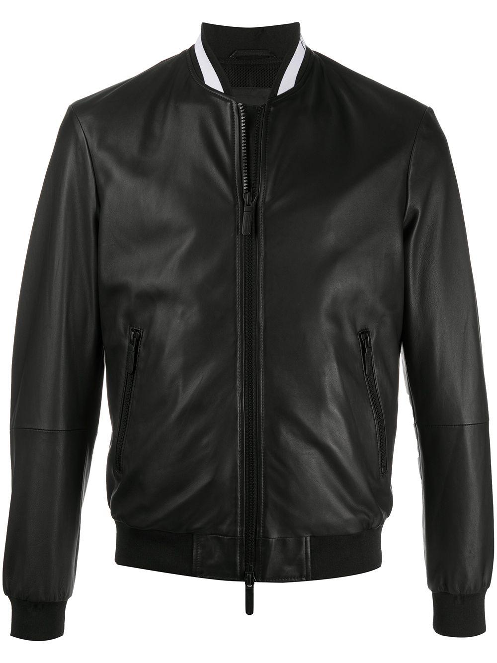 Emporio Armani Leather Bomber Jacket in Black for Men | Lyst