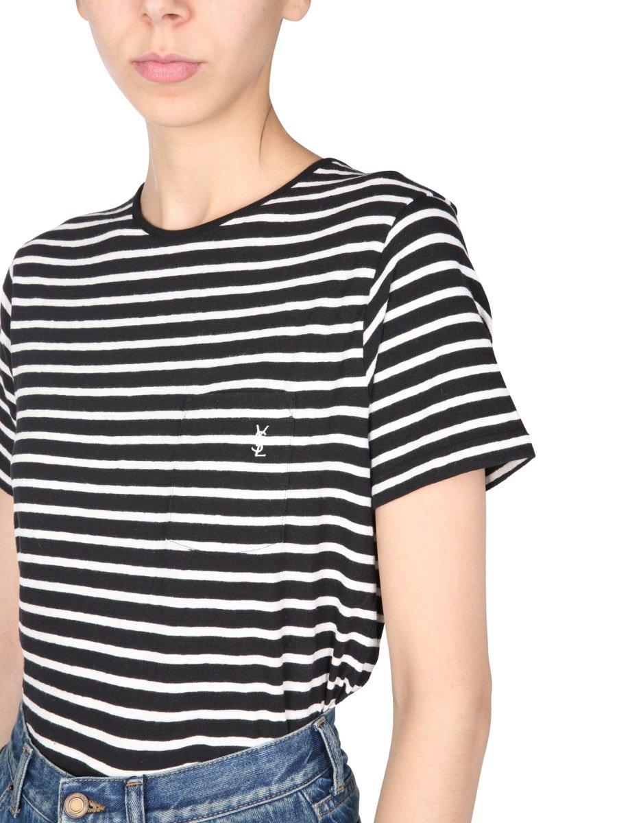Saint Laurent Striped Monogram Cotton Jersey T-shirt in Black | Lyst
