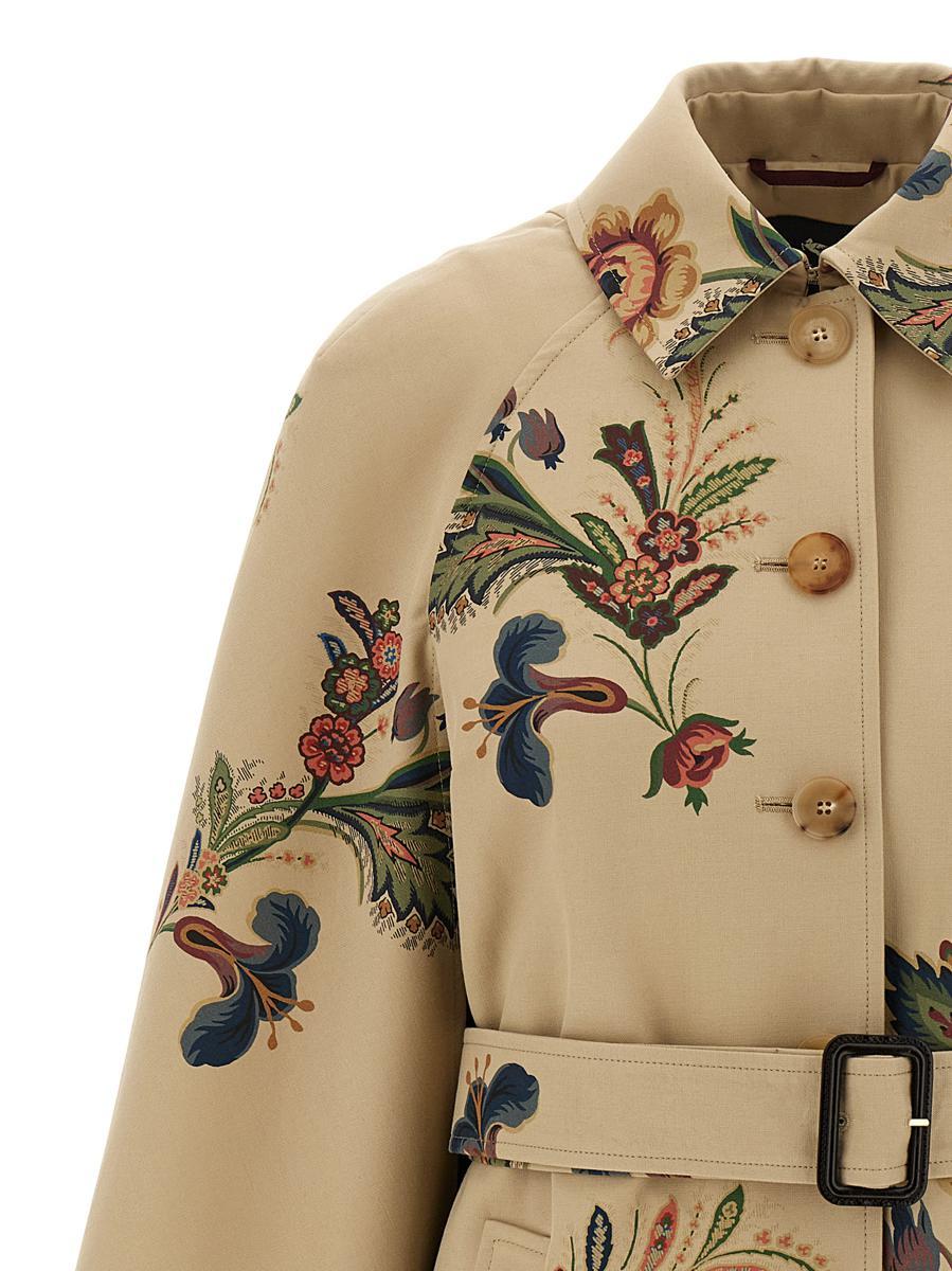コート ETRO Floral print cape trench coat Etro Floral Print Cape Trench Coat in Natural | Lyst
