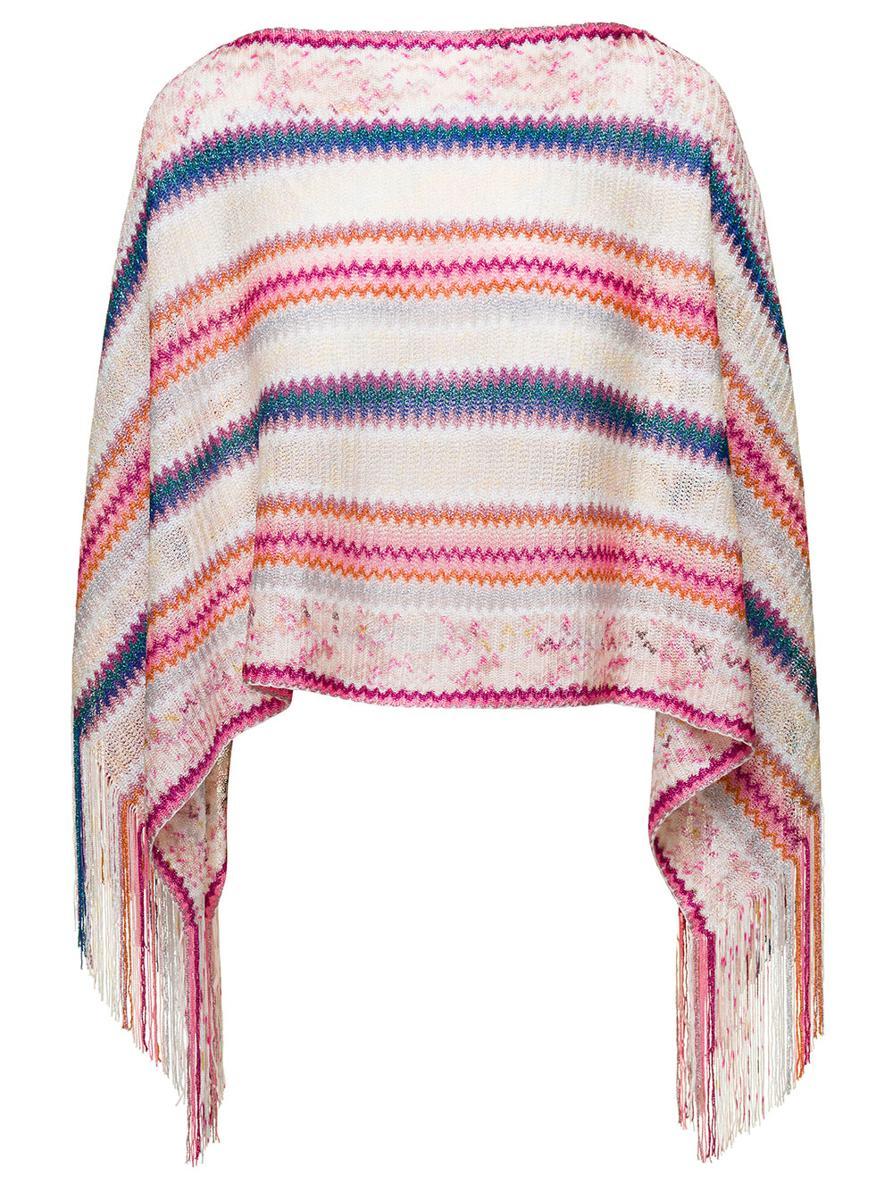 Missoni Multicolor Poncho With Striped Motif All-over In Viscose Woman in  White | Lyst Canada