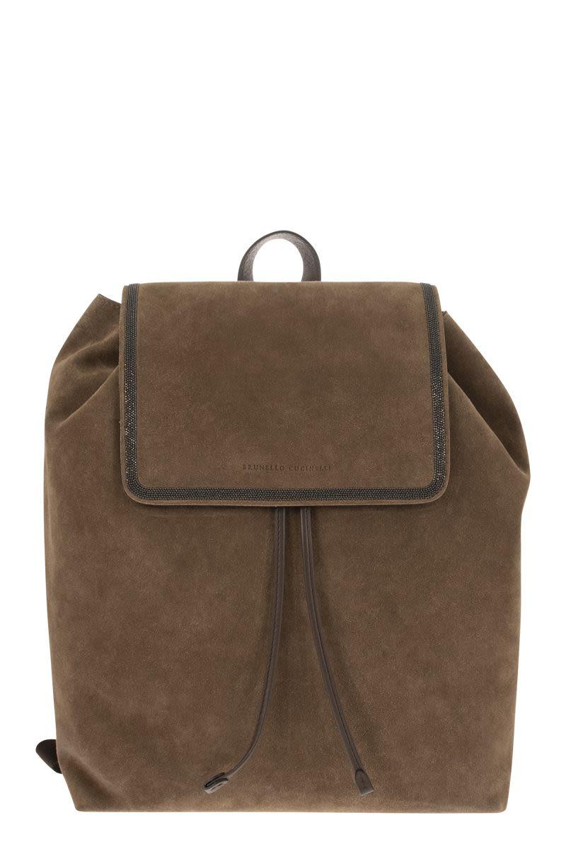 Brunello Cucinelli Suede Backpack With "precious Contour" in Brown Lyst