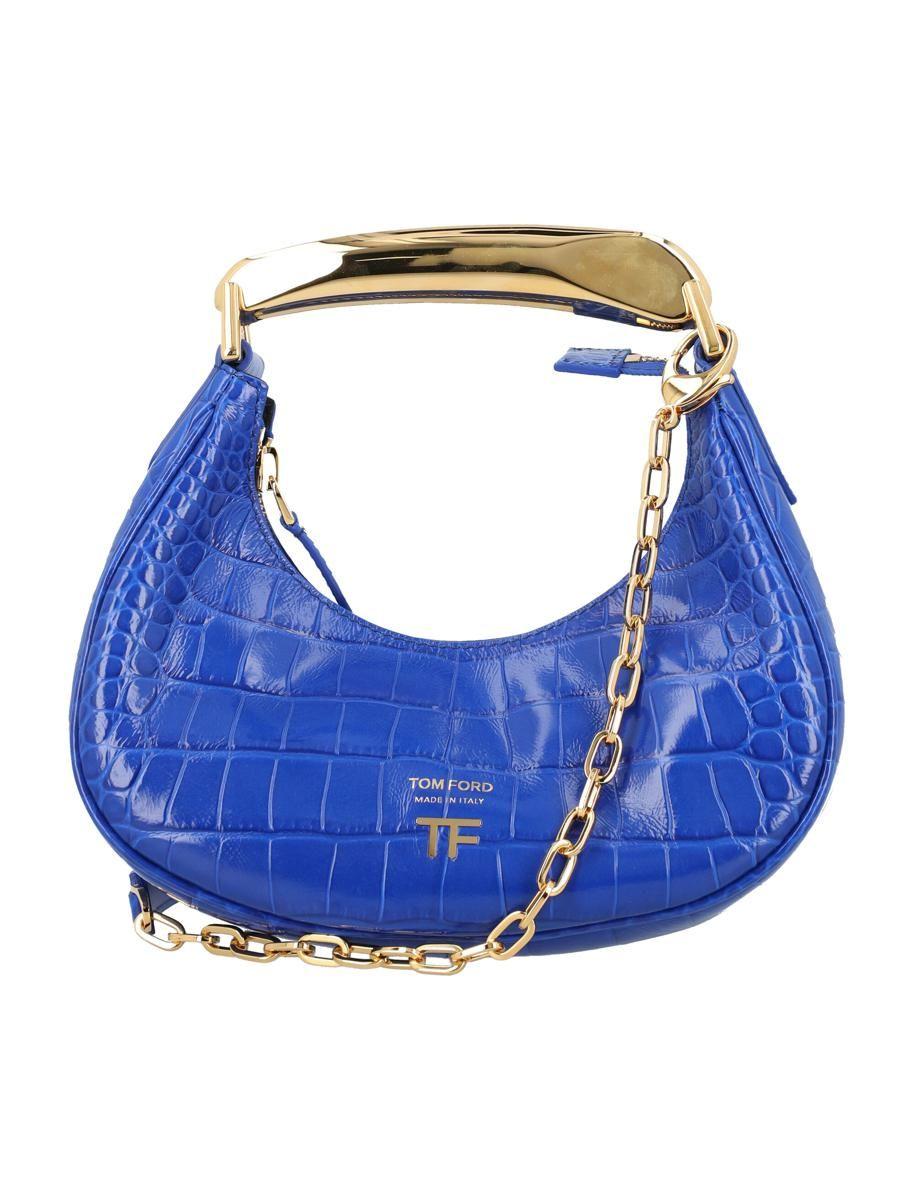 Tom Ford Shiny Stamped Crocodile Leather Mini Hobo Bag in Blue | Lyst