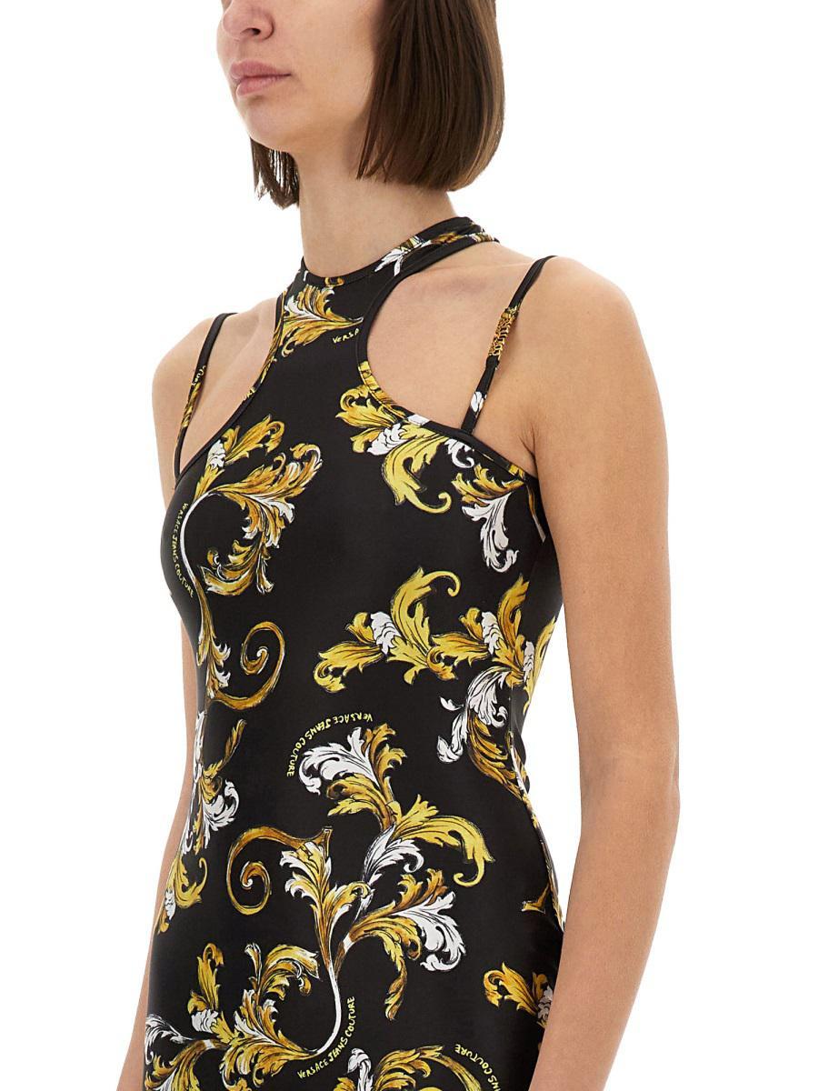 ワンピース VERSACE JEANS MINI DRESS WITH \"OUTLINE BAROQUE\" PRINT versace-jeans-couture-designer
